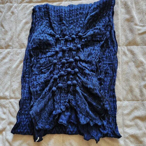 Vintage Y2K Navy Blue and Black Gauze Skinny Scarf Boho Indie Cottage - Picture 5 of 7